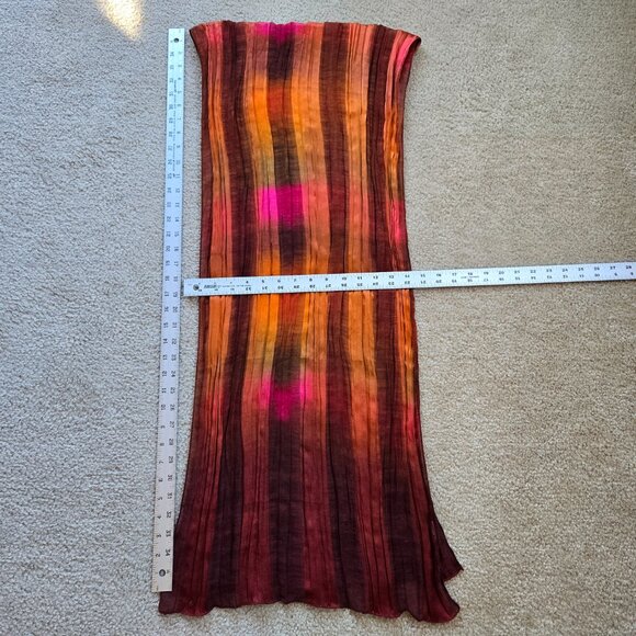 Silk Oblong Crinkle Scarf Vibrant Colors Burgundy Orange Pink - Picture 3 of 6